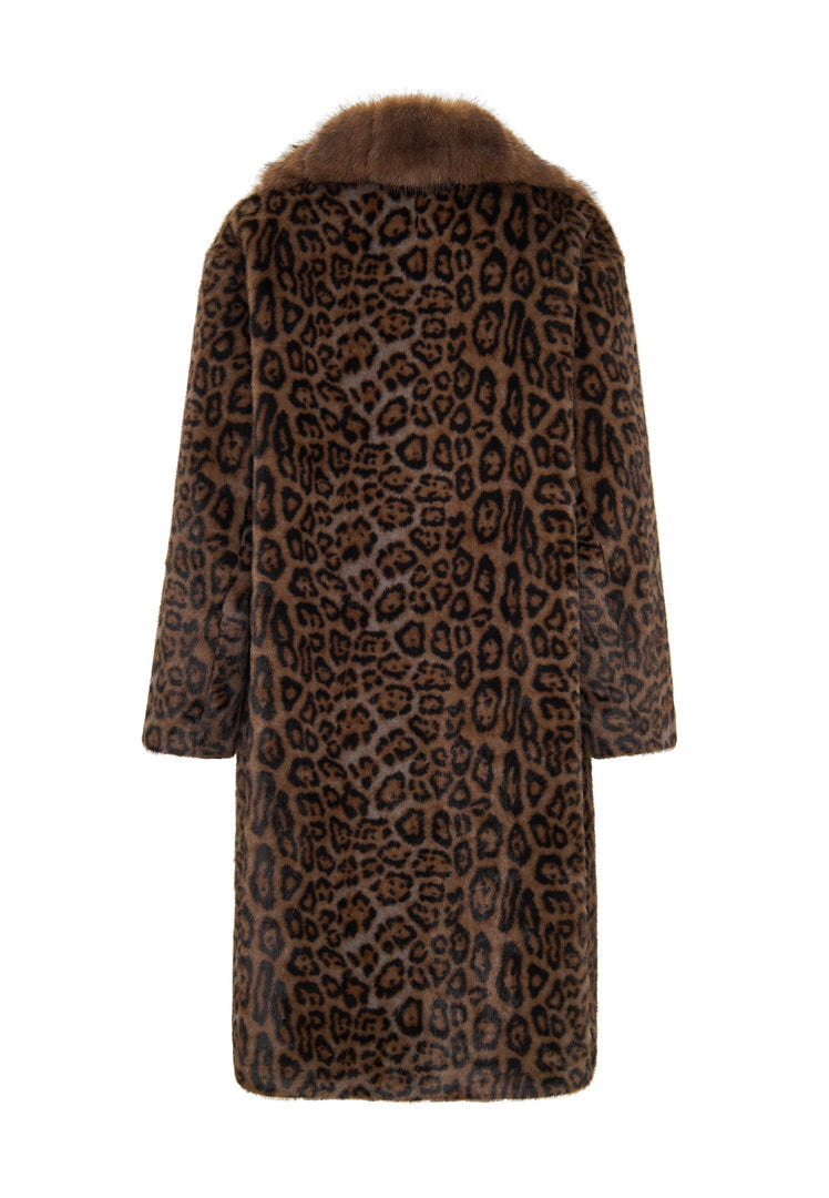 A chic Ivy brand leopard print faux fur coat, epitomizing stylish outerwear for those looking for luxury winter fashion.