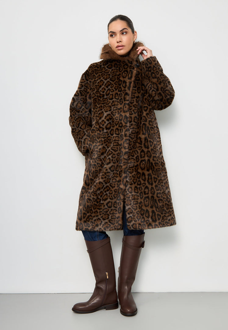A chic leopard print faux fur coat from Ivy brand, the epitome of stylish outerwear for luxury winter fashion.