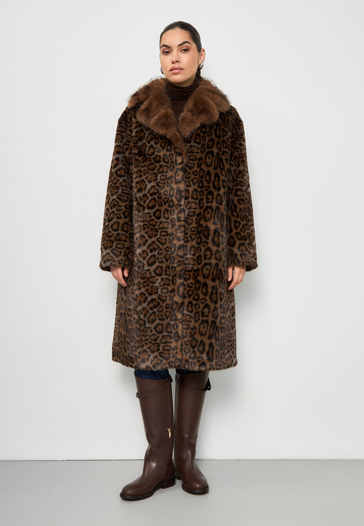 Stay warm and stylish this winter with Ivy brand's luxury leopard print faux fur coat, the perfect addition to your collection of stylish outerwear.