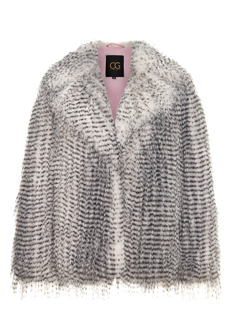 A stylish grey faux fur Monica coat - a lavish and short design perfect for any winter outfit.