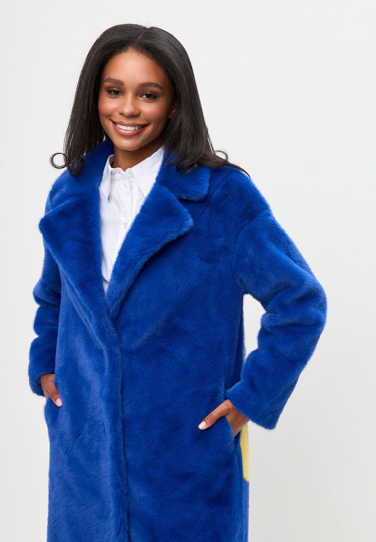 A stylish blue long back print coat for deluxe coat lovers, perfect for long coat fashion enthusiasts.