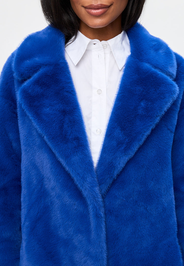 A stylish blue long back print coat, perfect for deluxe coat lovers who follow long coat fashion trends for women.
