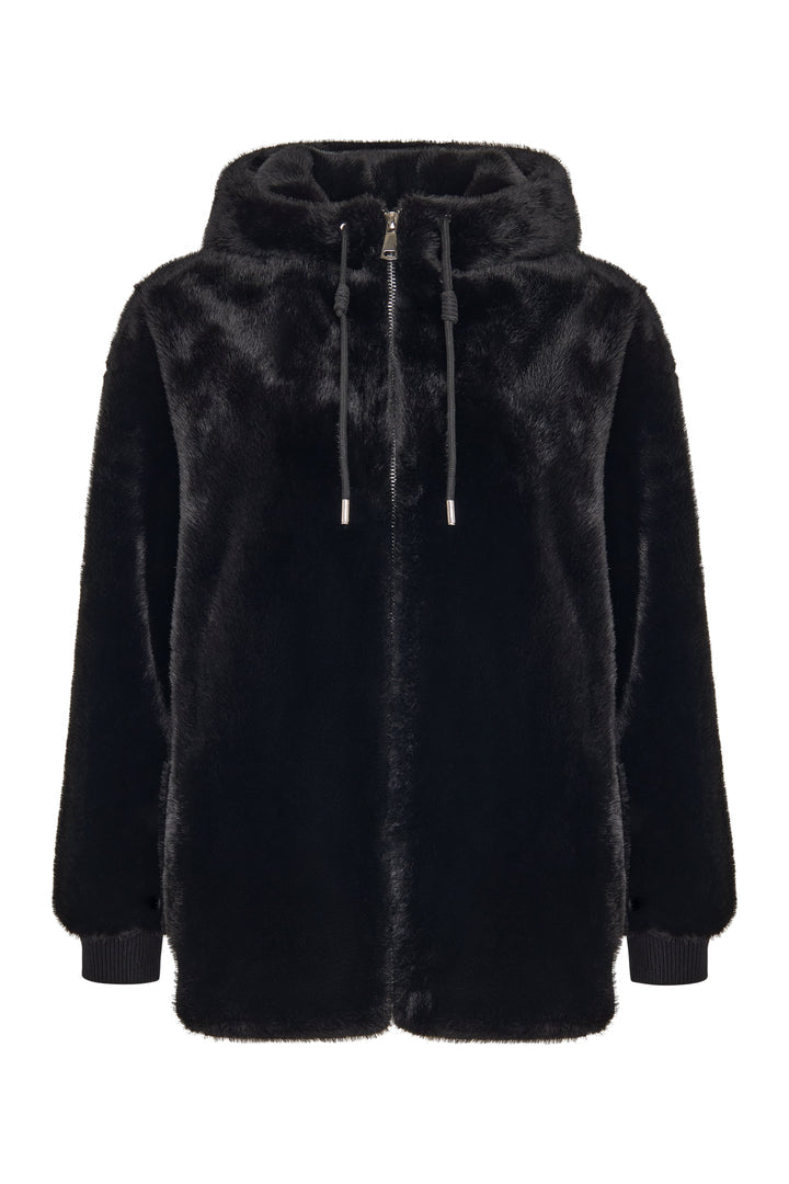 A stylish Neve faux fur coat, a chic black coat perfect for winter - women's faux fur jacket.