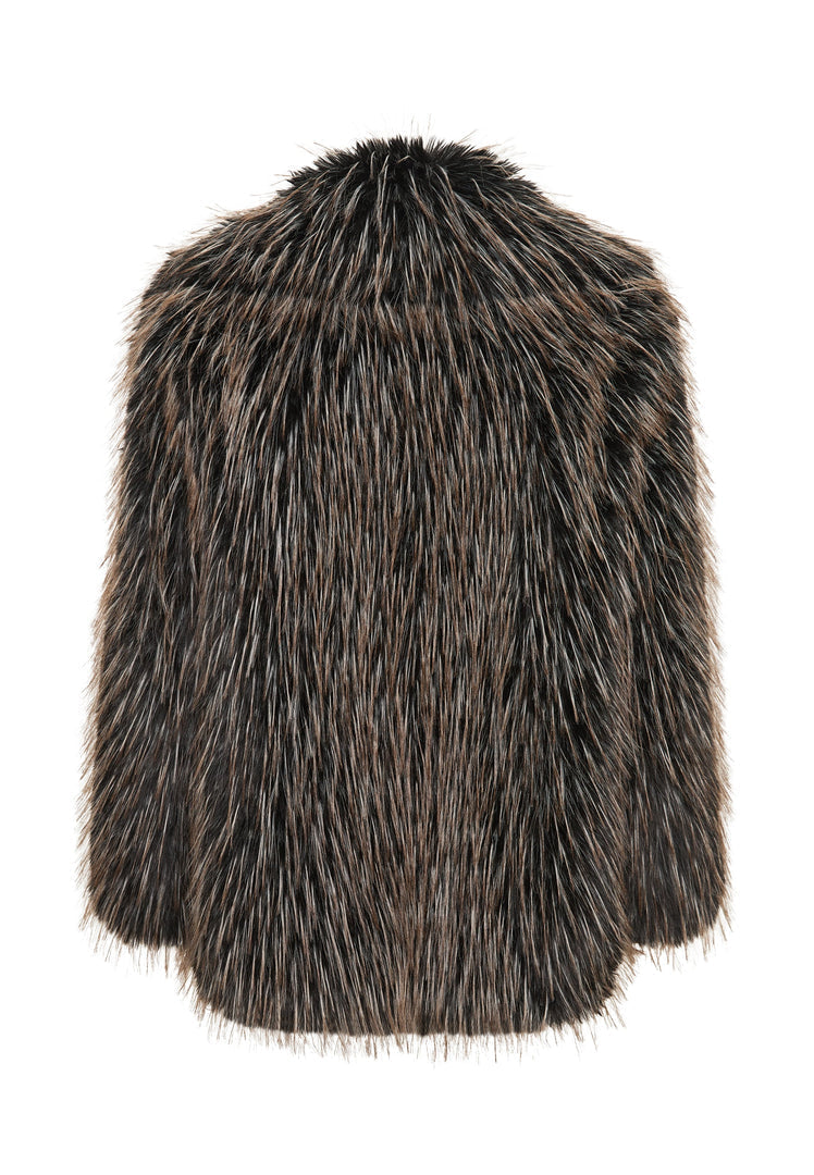 A luxurious short brown faux fur coat, the Icelyn coat.