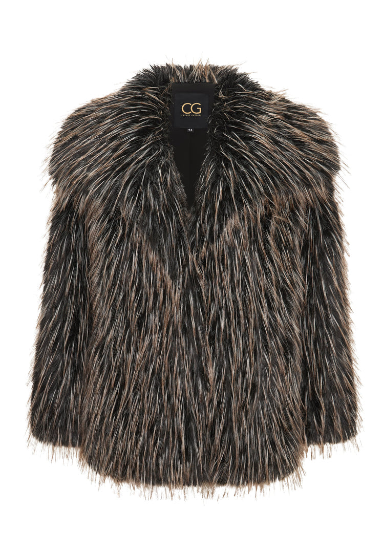Stay warm and stylish with this luxurious Icelyn faux fur short brown coat.