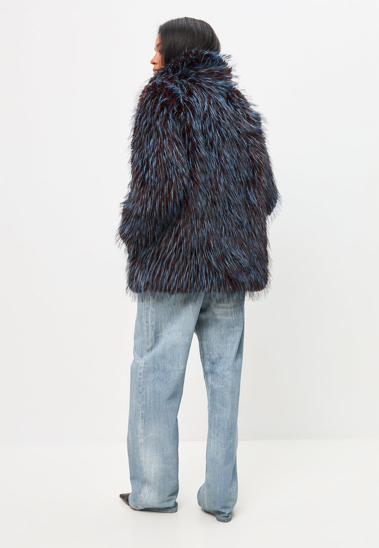 A luxurious short blue faux fur coat, the Icelyn Coat.