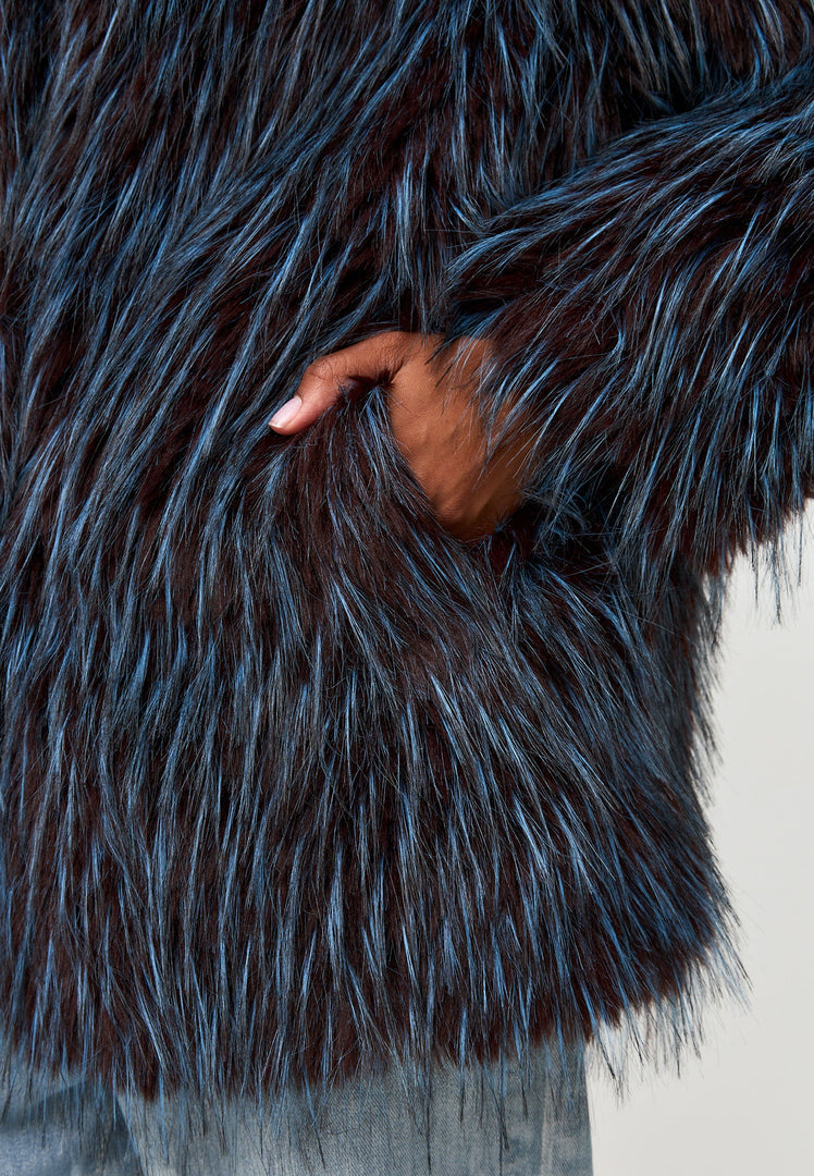 A stunning, short blue faux fur coat - the luxurious Icelyn Coat.