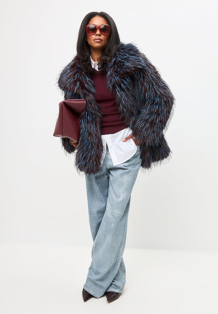 A stylish short blue faux fur coat - the luxurious Icelyn coat.