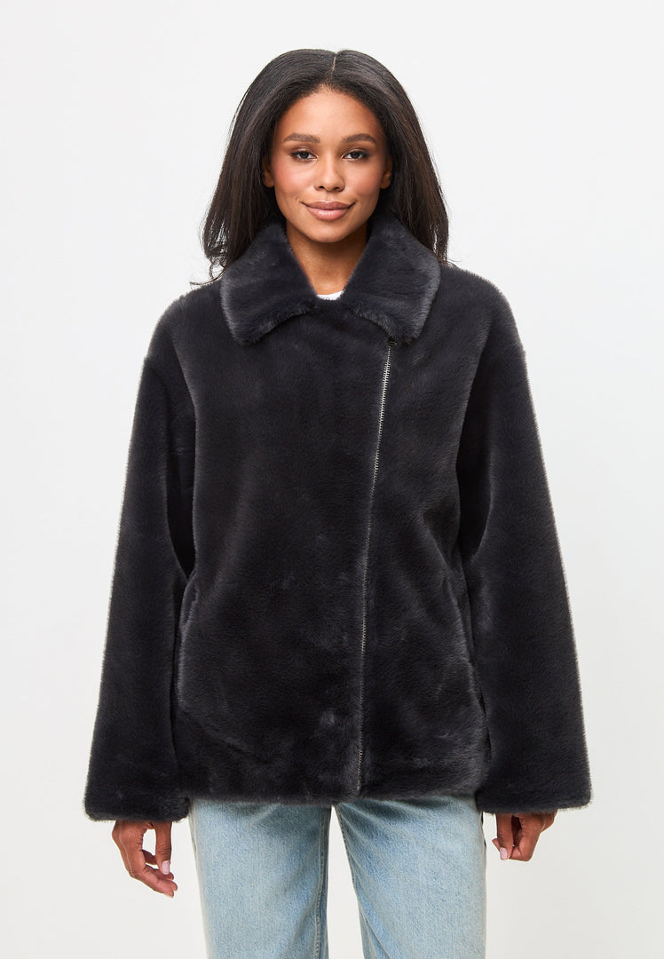 Stay warm and stylish this winter with the Diana faux fur black coat - the perfect fashion outerwear statement piece.