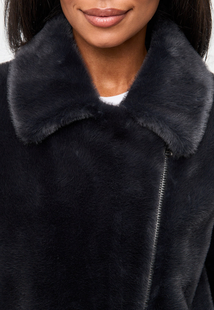 A stylish black Diana faux fur coat, perfect for winter as a fashion outerwear choice.