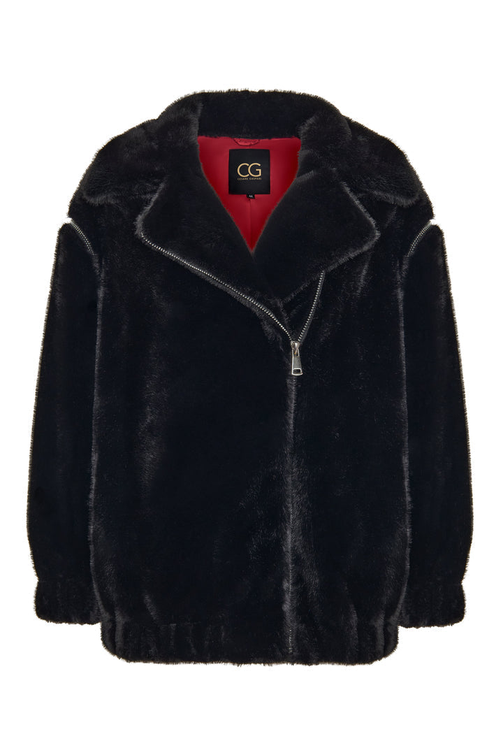 A luxurious faux fur short black coat in Marilyn style, perfect for women's winter fashion outerwear.
