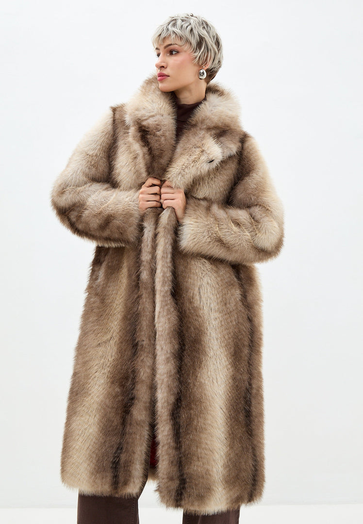 A stylish brown faux fur Natalie coat – luxurious designer outerwear.