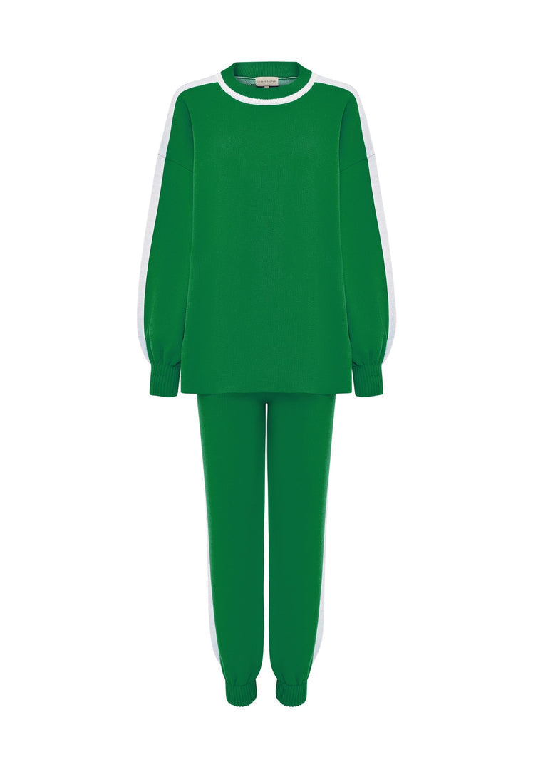 A cozy and chic CG knitted jogger set in a stylish green colorway.