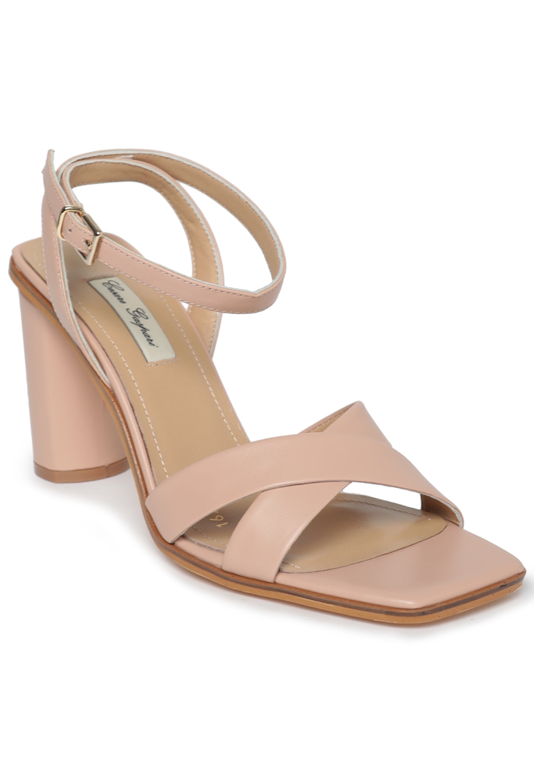 Blush Pink Leather Sandals – Square Heel, Elegant Summer Footwear