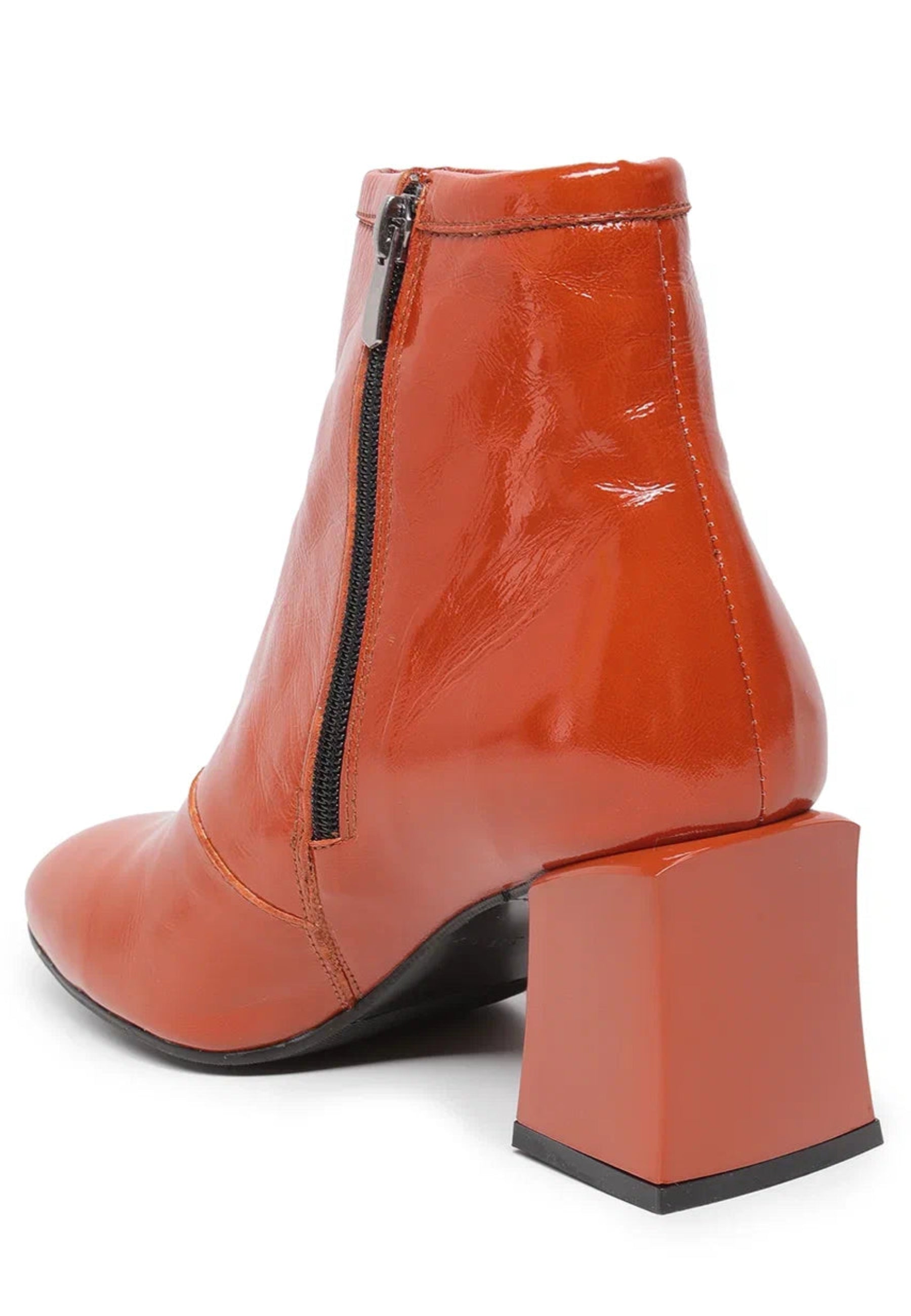 Glossy Block Heel Ankle Boots - Orange