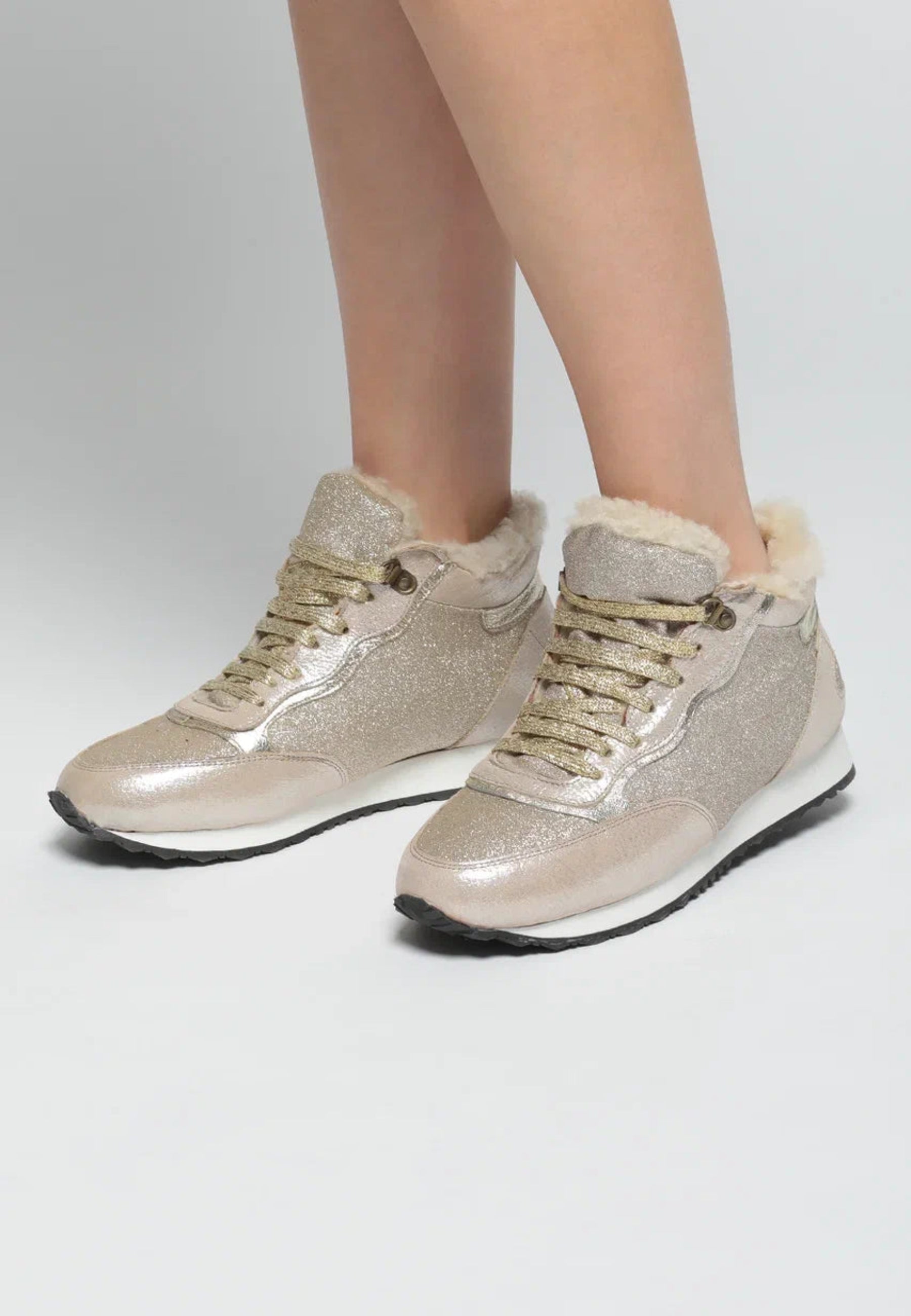 Merino Wool Fur Lined Sneakers - Beige