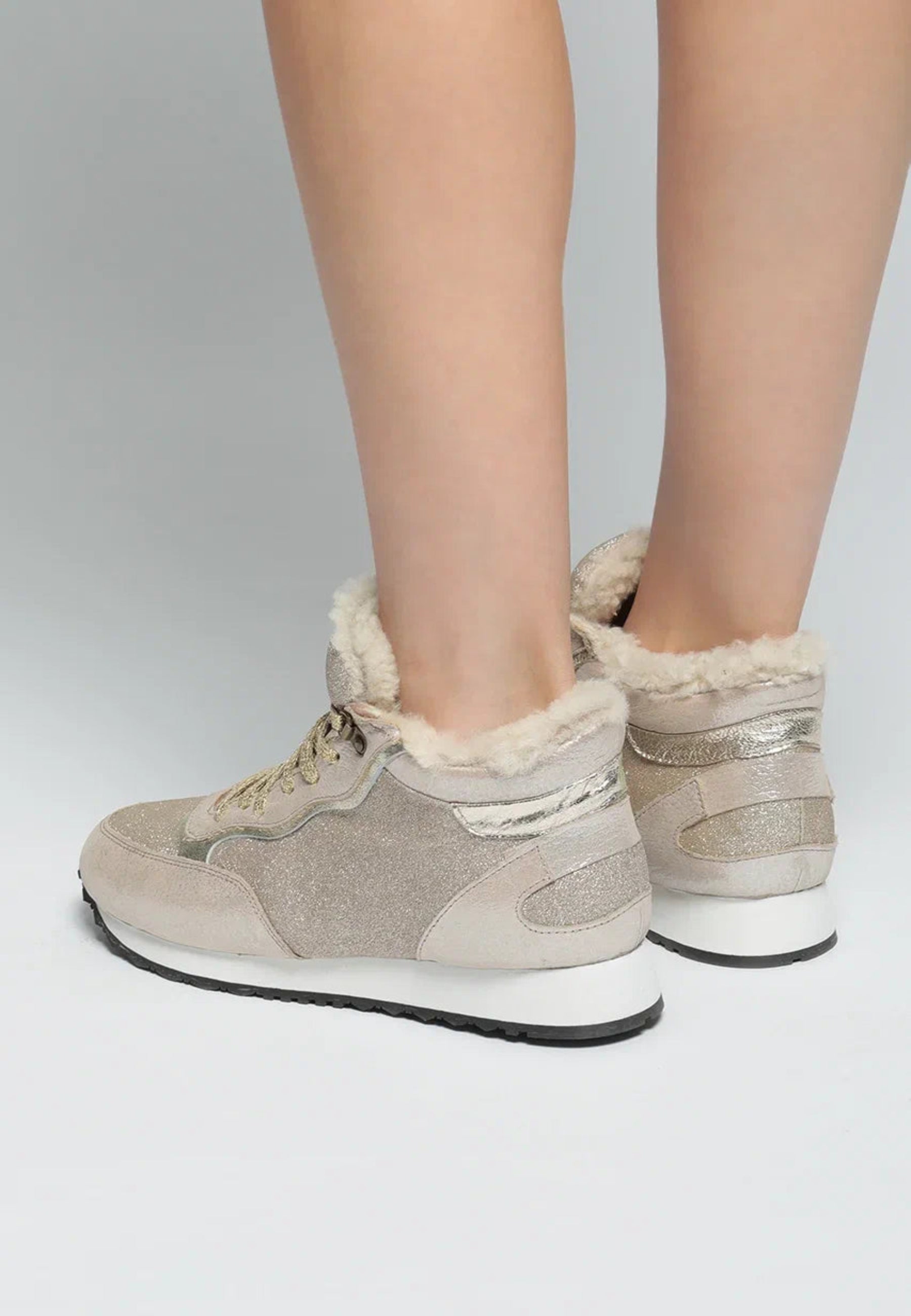 Merino Wool Fur Lined Sneakers - Beige