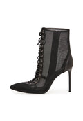 Sheer Lace-Up Stiletto Ankle Boots – Black