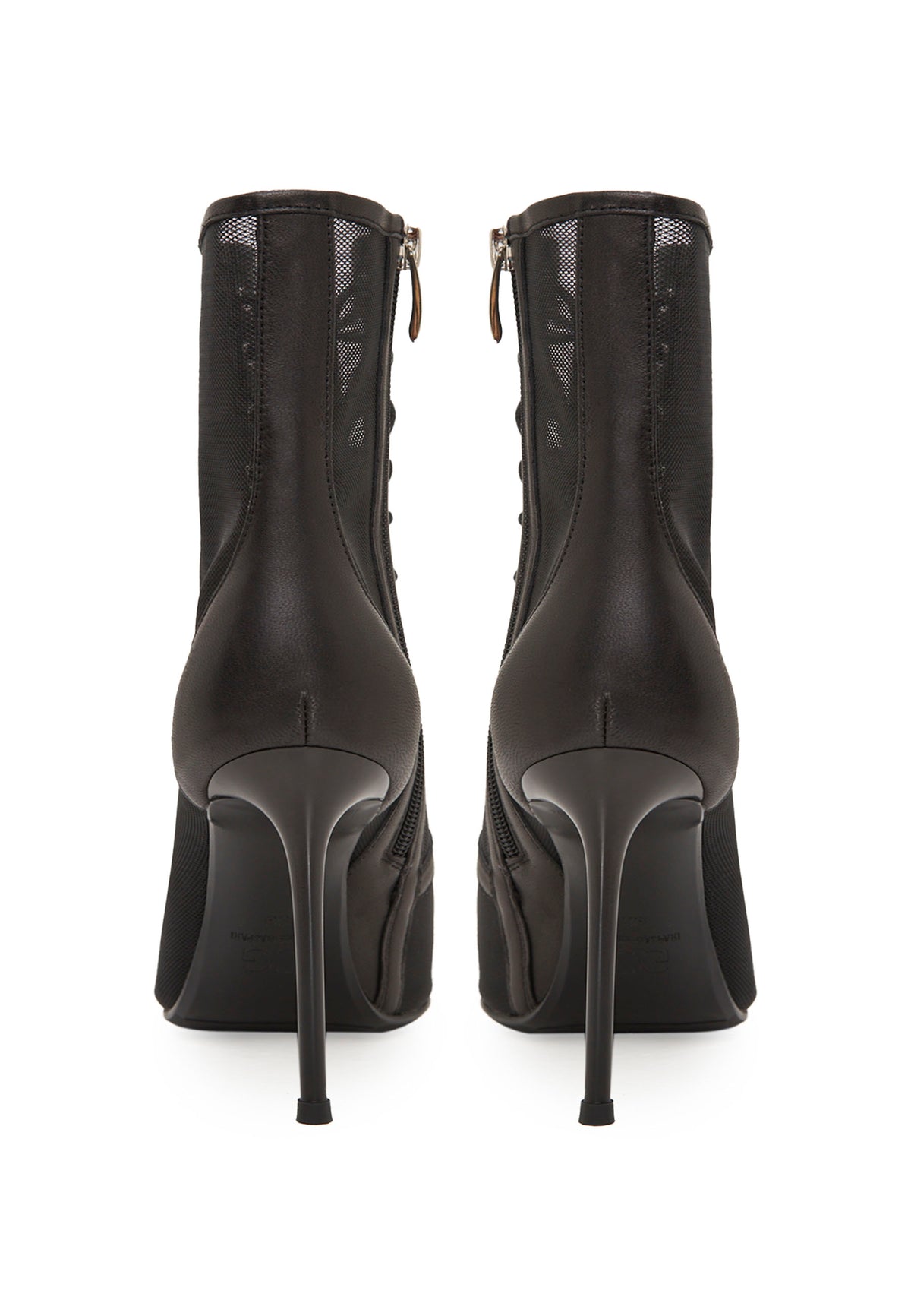 Sheer Lace-Up Stiletto Ankle Boots – Black