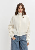 Mauve Zip-Up Wool Cardigan - White