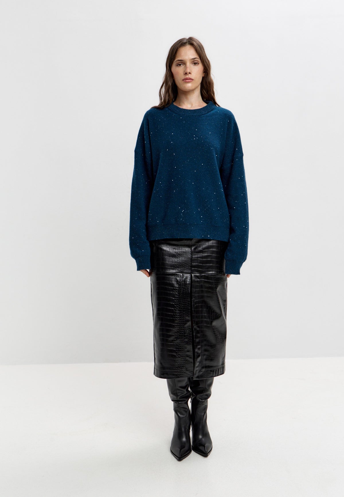 Cardigan em lã merino – Azul