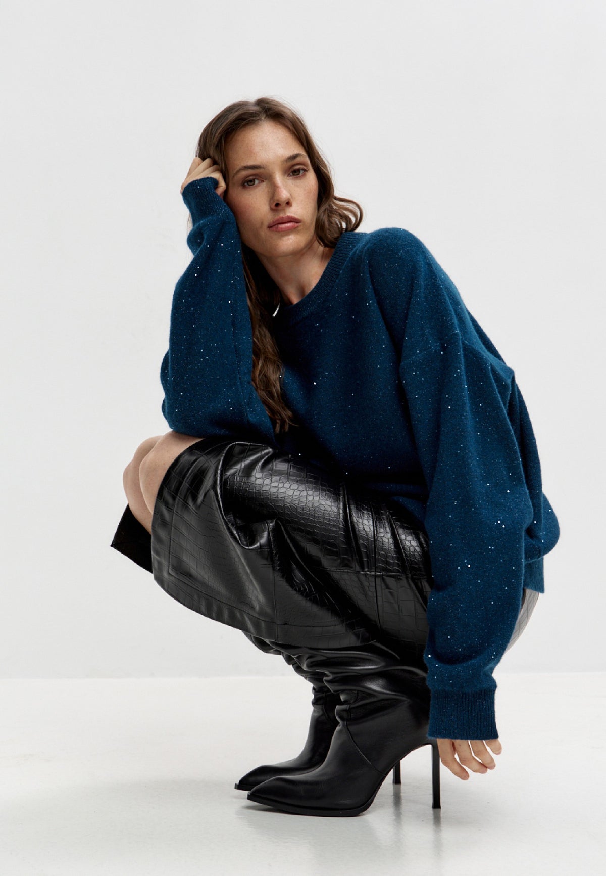 Cardigan em lã merino – Azul