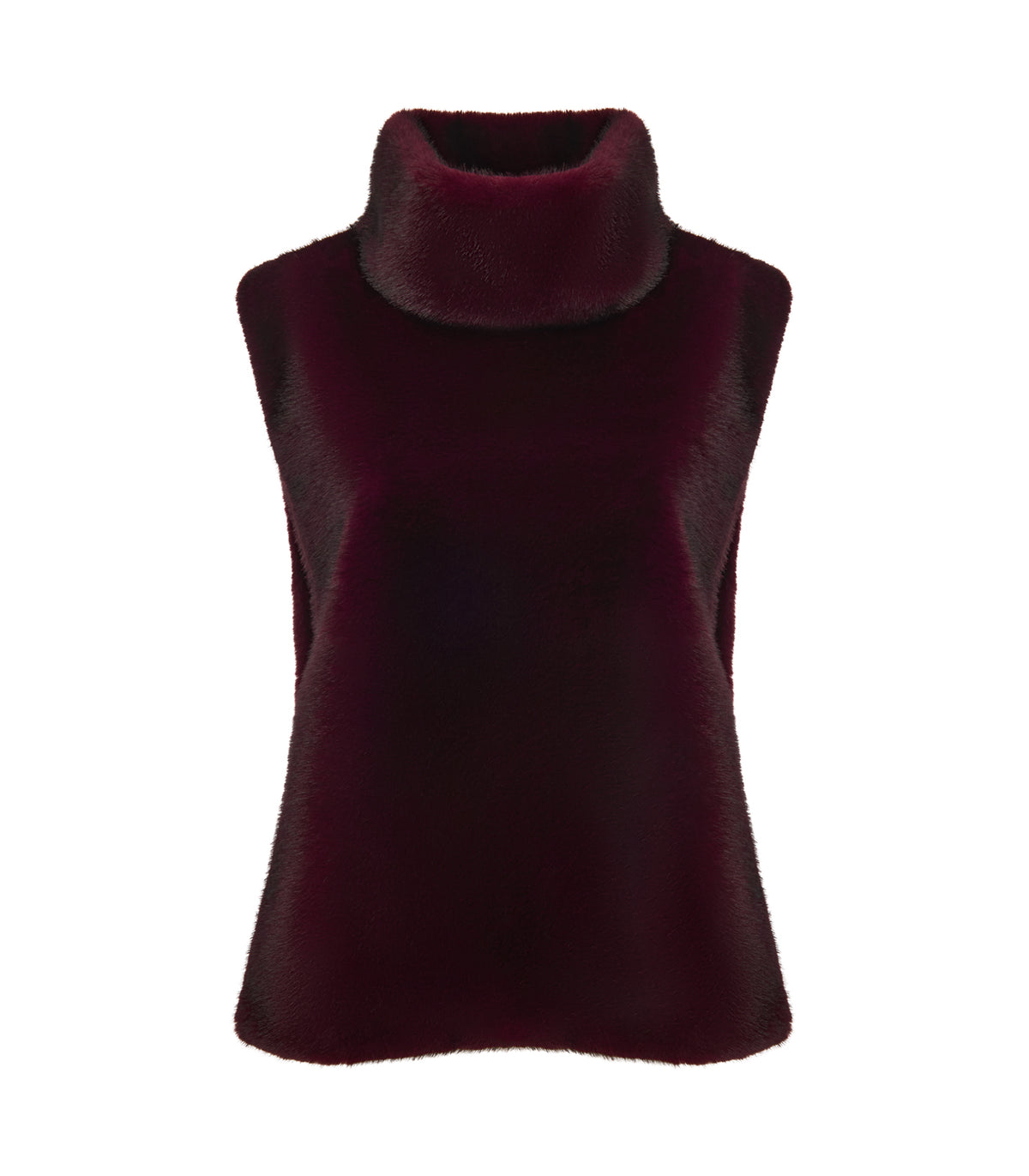 Faux Fur Sleeveless Sculpted Top with Collar – Bordeaux
