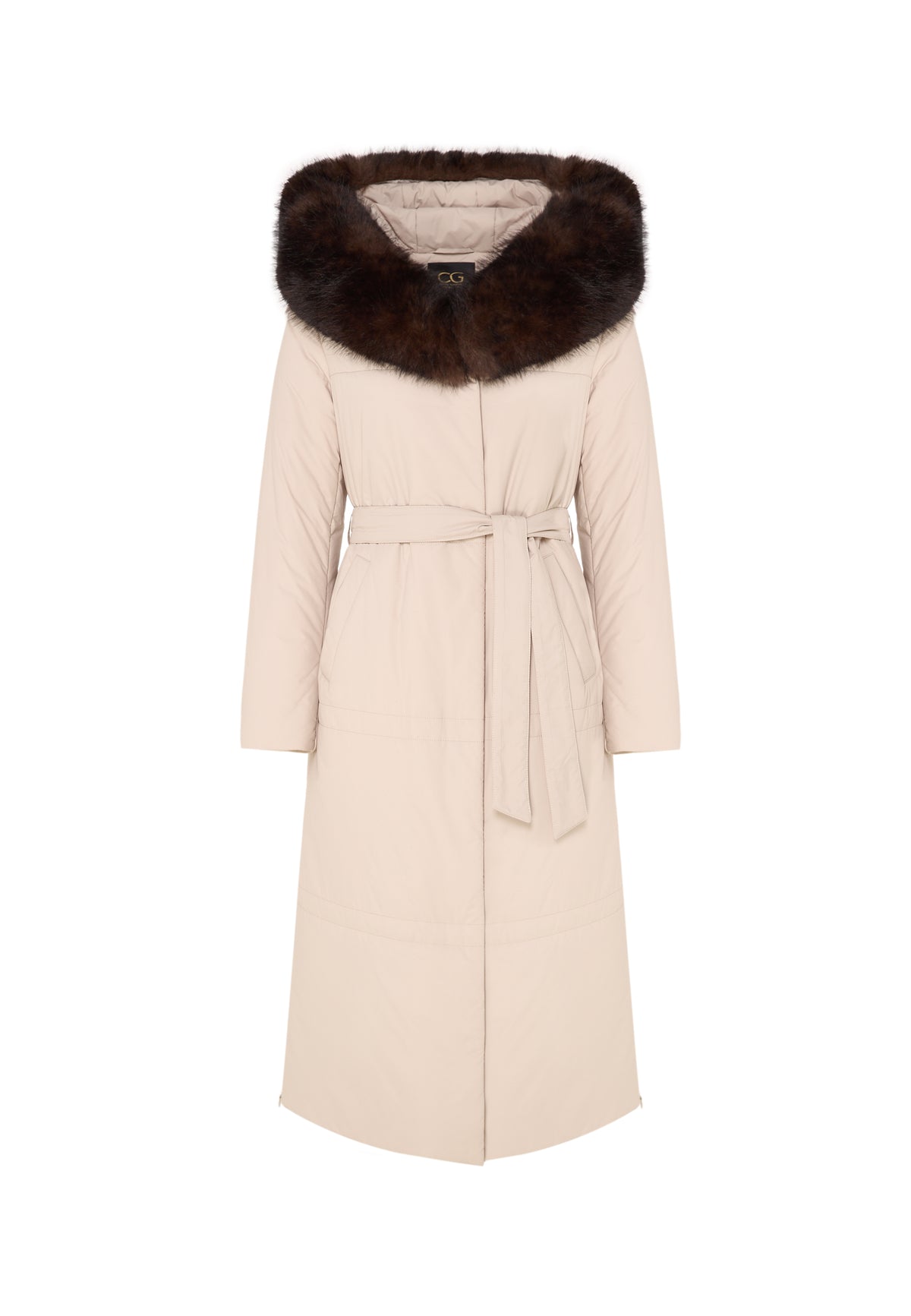 Fur Trim Hooded Puffer Coat - Milky