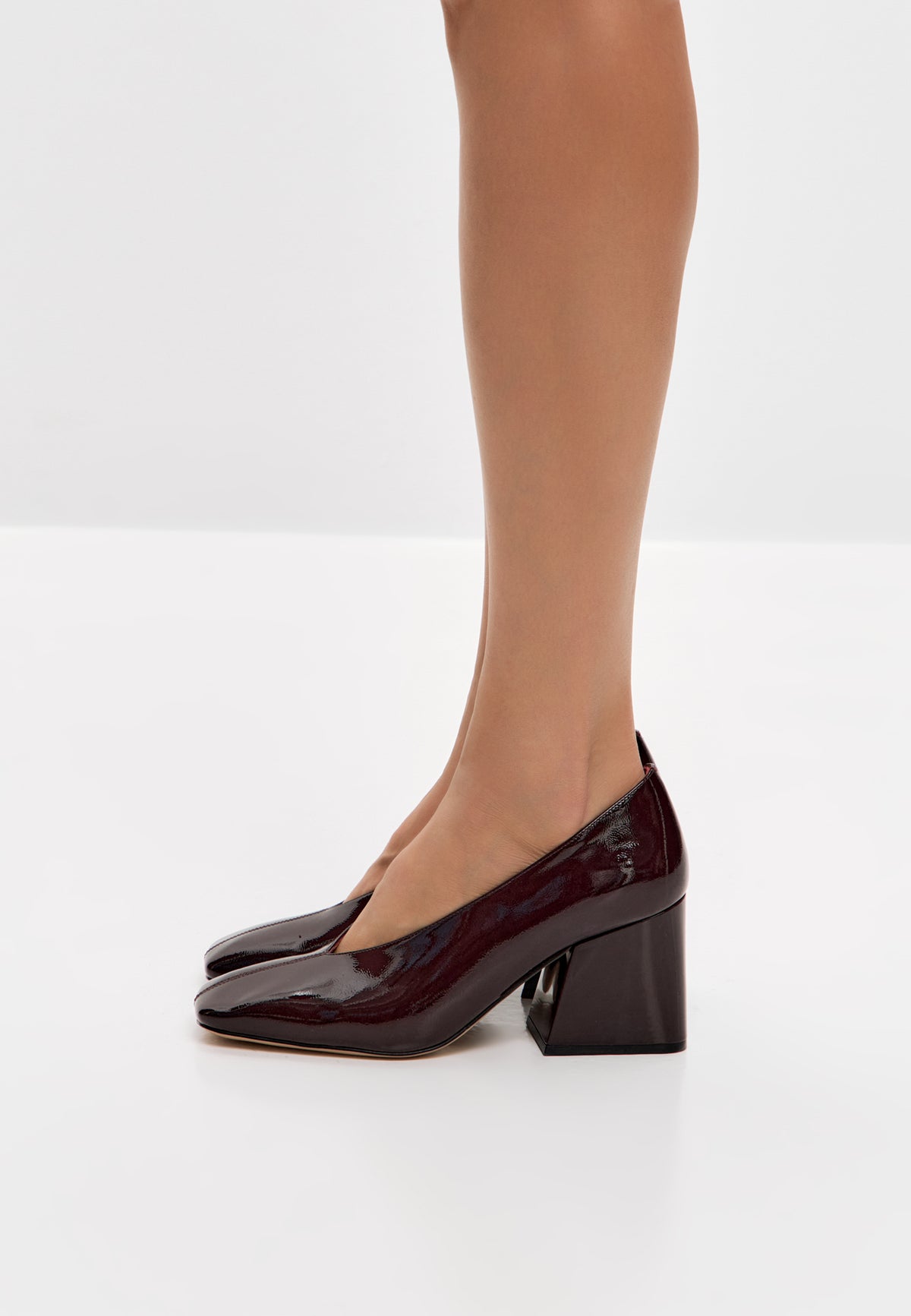 Patent Block Heel Pumps – Burgundy