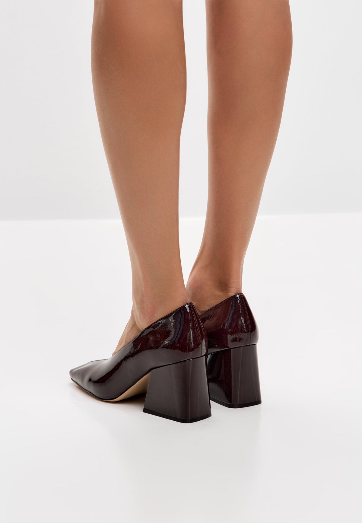 Patent Block Heel Pumps – Burgundy