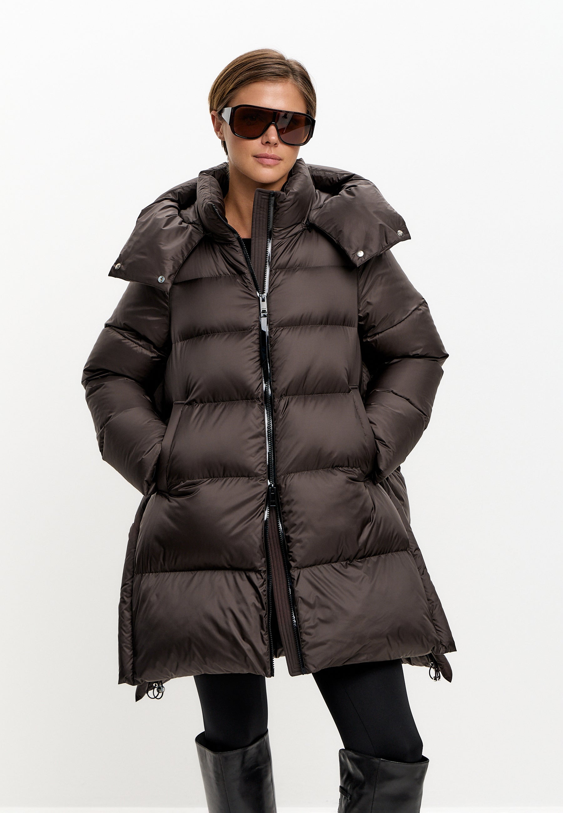 Doudoune oversize à capuche en duvet – Marron