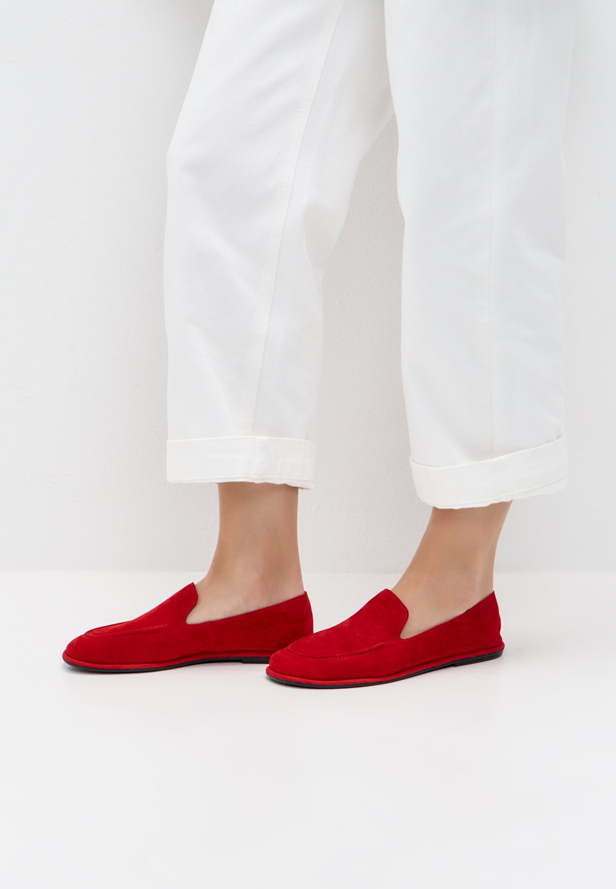 Soft Step Suede Loafers – Red