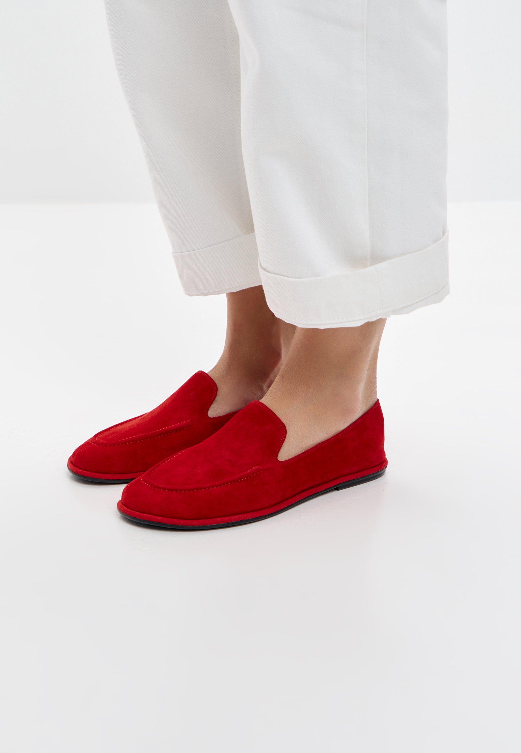 Soft Step Suede Loafers – Red