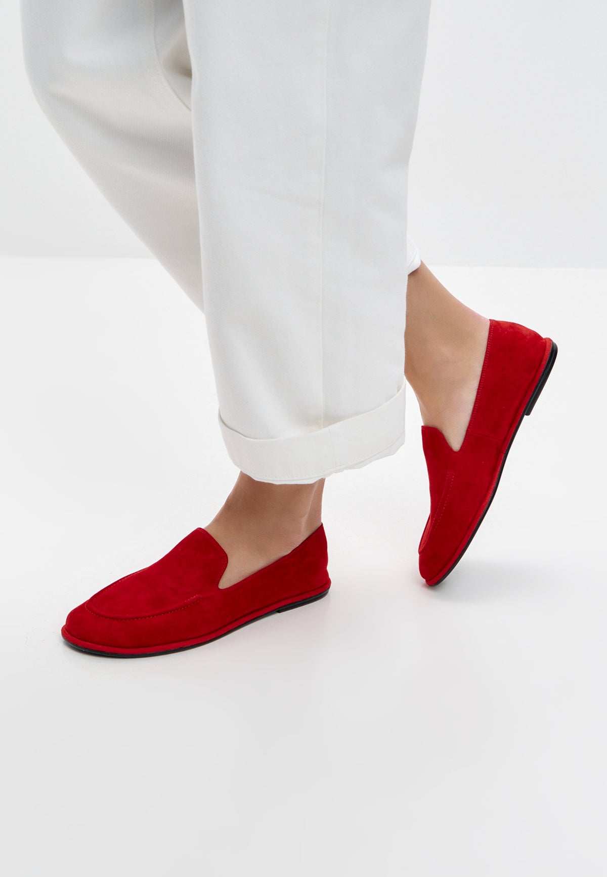 Soft Step Suede Loafers – Red