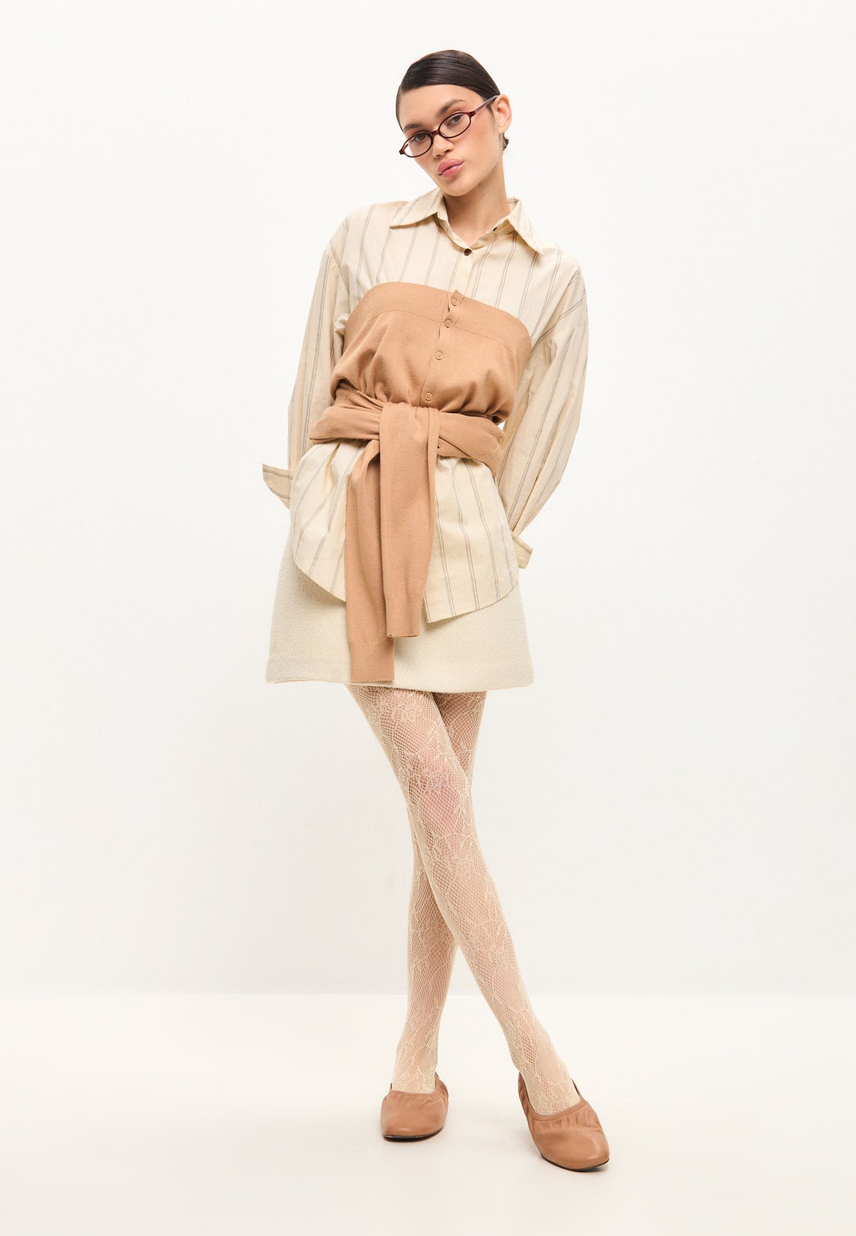 Klassische Ballettschuhe aus Leder - Beige