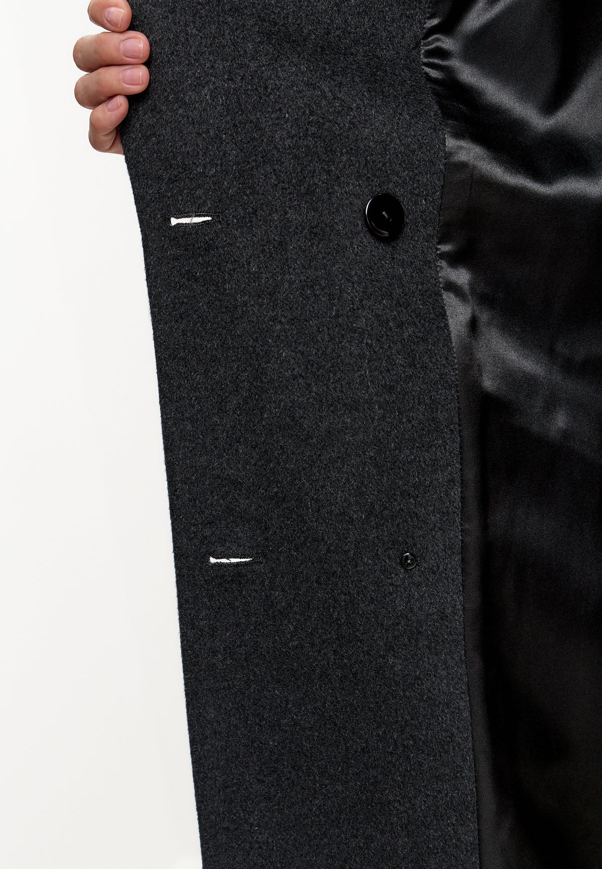Double Breasted Wool Blend Coat - Graphite