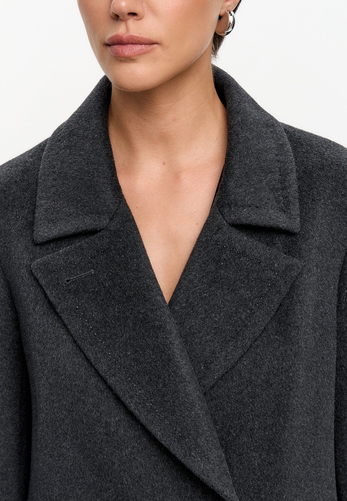 Double Breasted Wool Blend Coat - Graphite