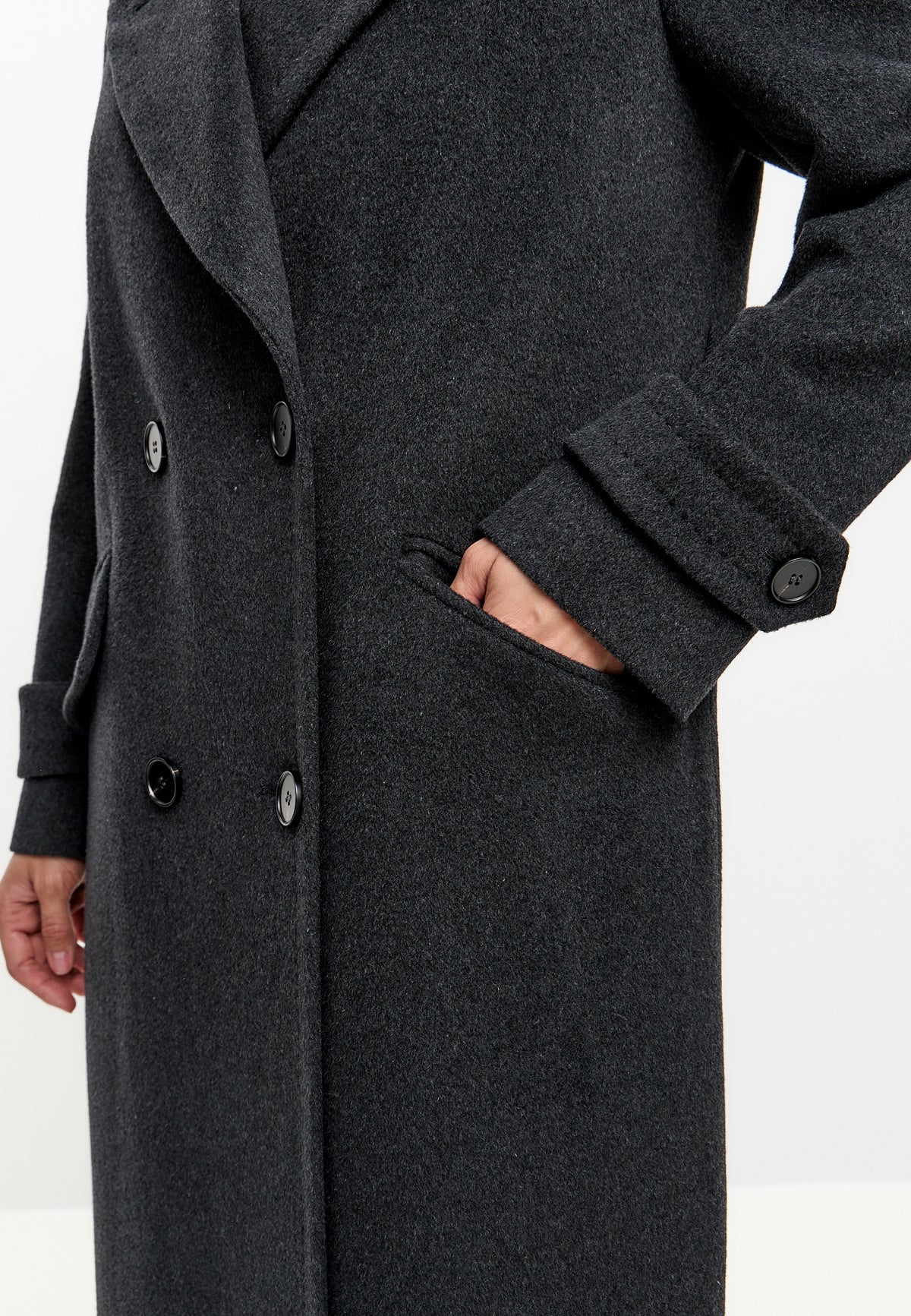Double Breasted Wool Blend Coat - Graphite