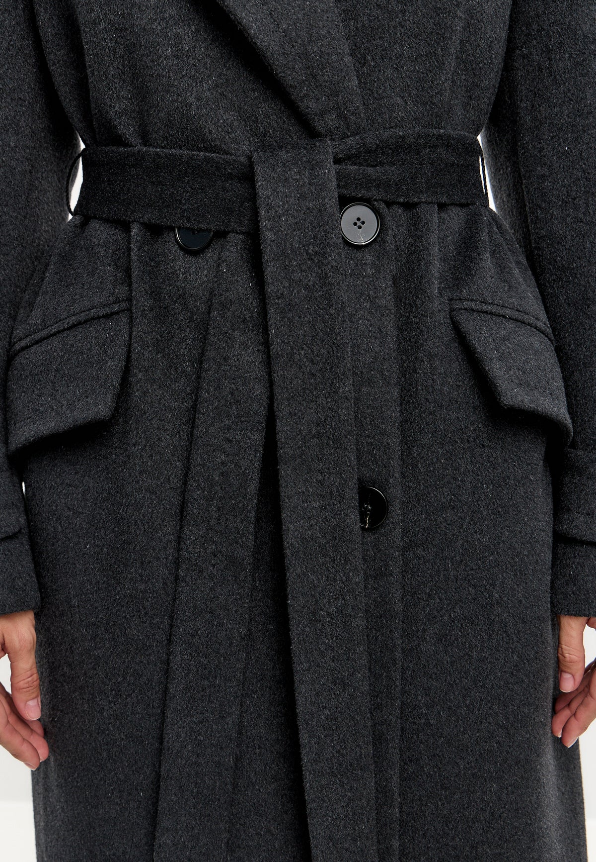 Double Breasted Wool Blend Coat - Graphite