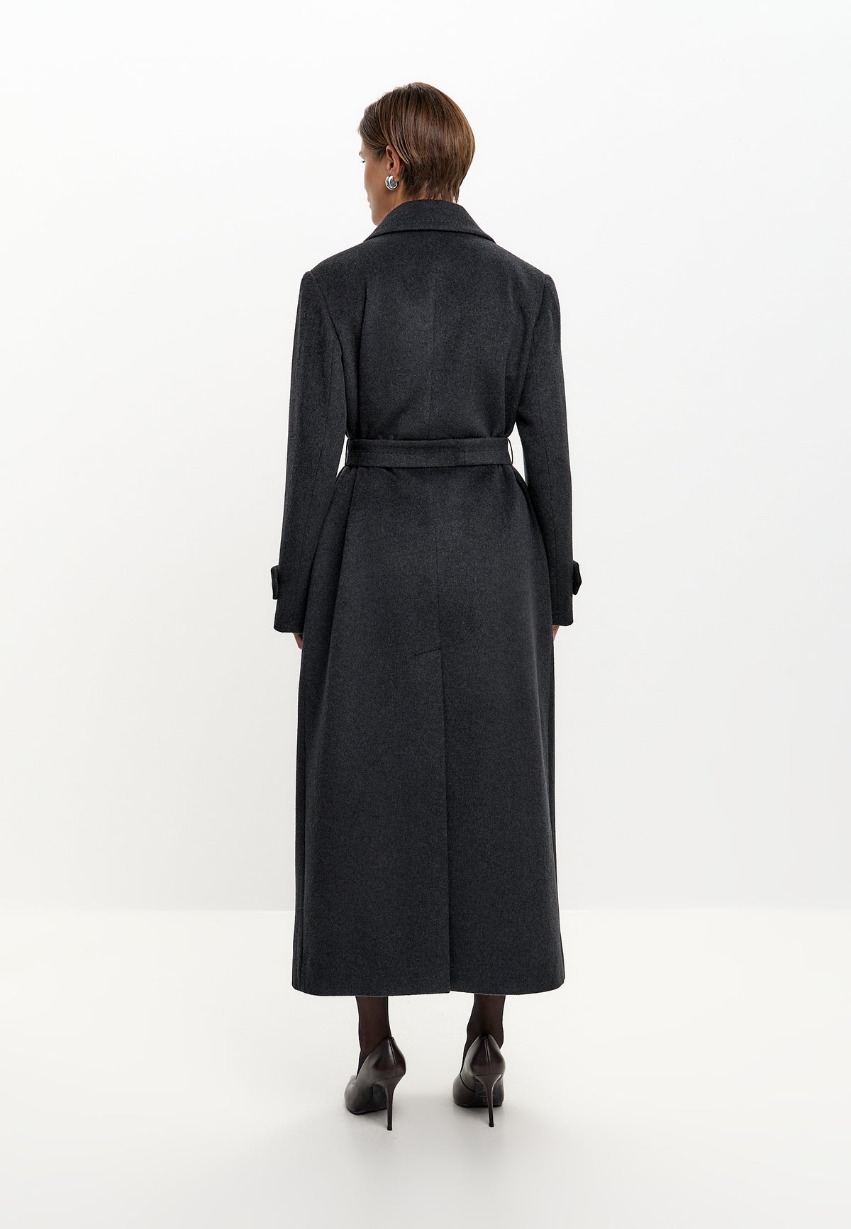 Double Breasted Wool Blend Coat - Graphite