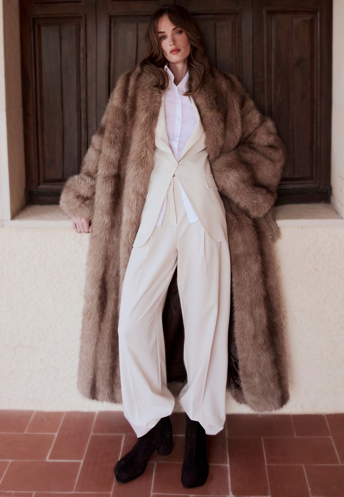 Cappuccino Striped Faux Fur Collar
