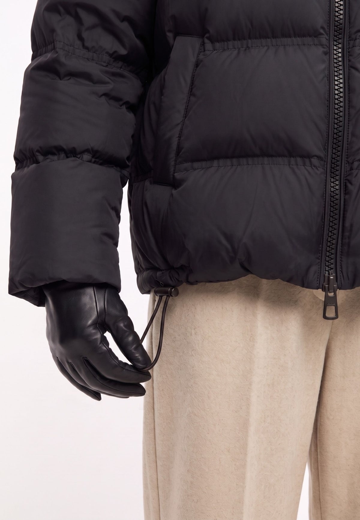 Cropped Hooded Down Puffer Jacket - Black