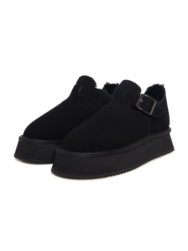 Cocoa Buckle Shearling Loafer - Black