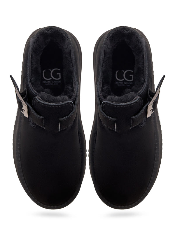 Cocoa Buckle Shearling Loafer - Black