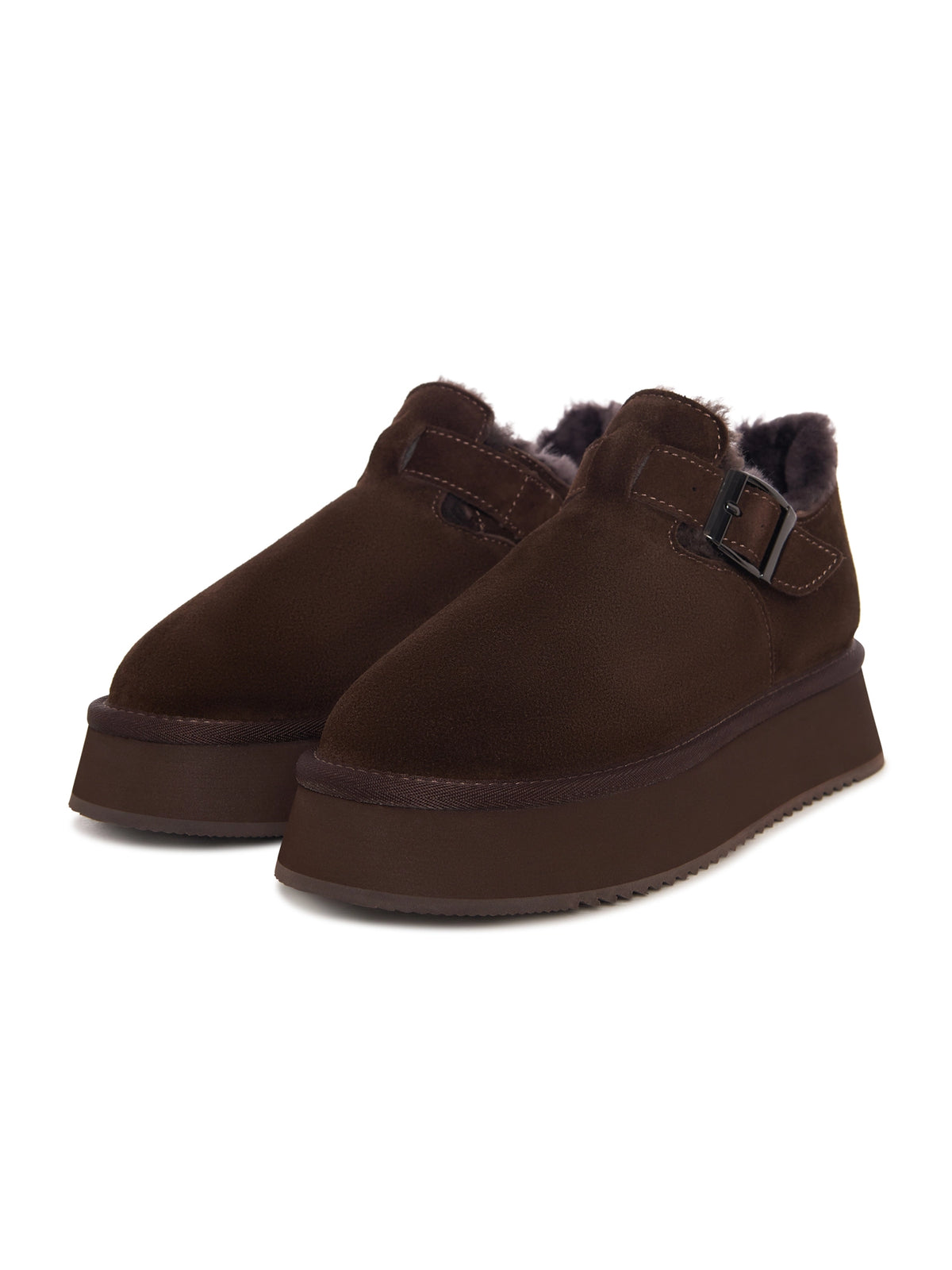 Cocoa Buckle Shearling Loafer - Brown