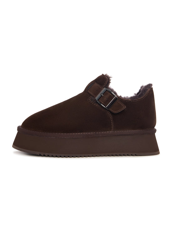 Cocoa Buckle Shearling Loafer - Marron