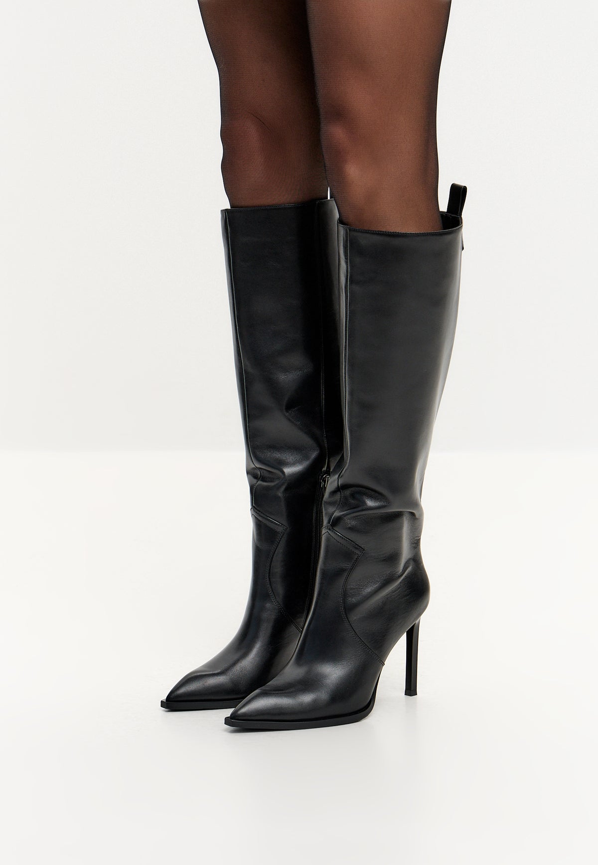 Leather Knee-High Boots Black