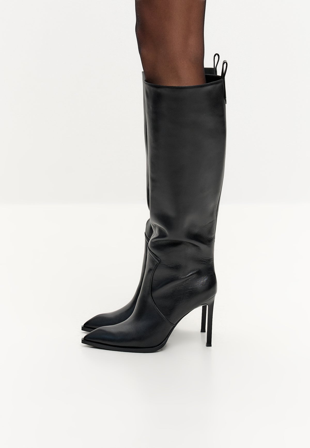 Leather Knee-High Boots Black