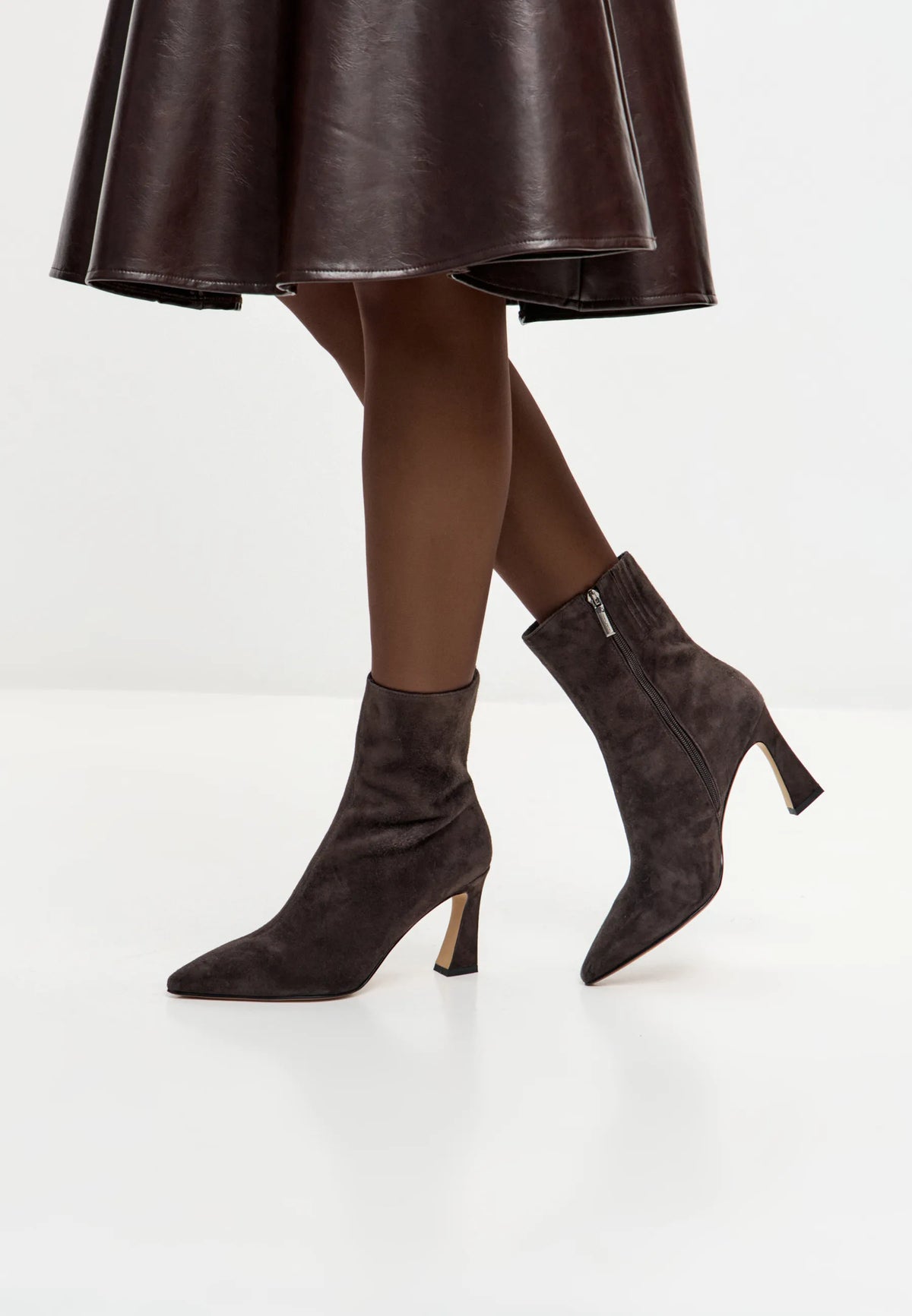 Sculpted Sleek-Heel Ankle Boot - Brown
