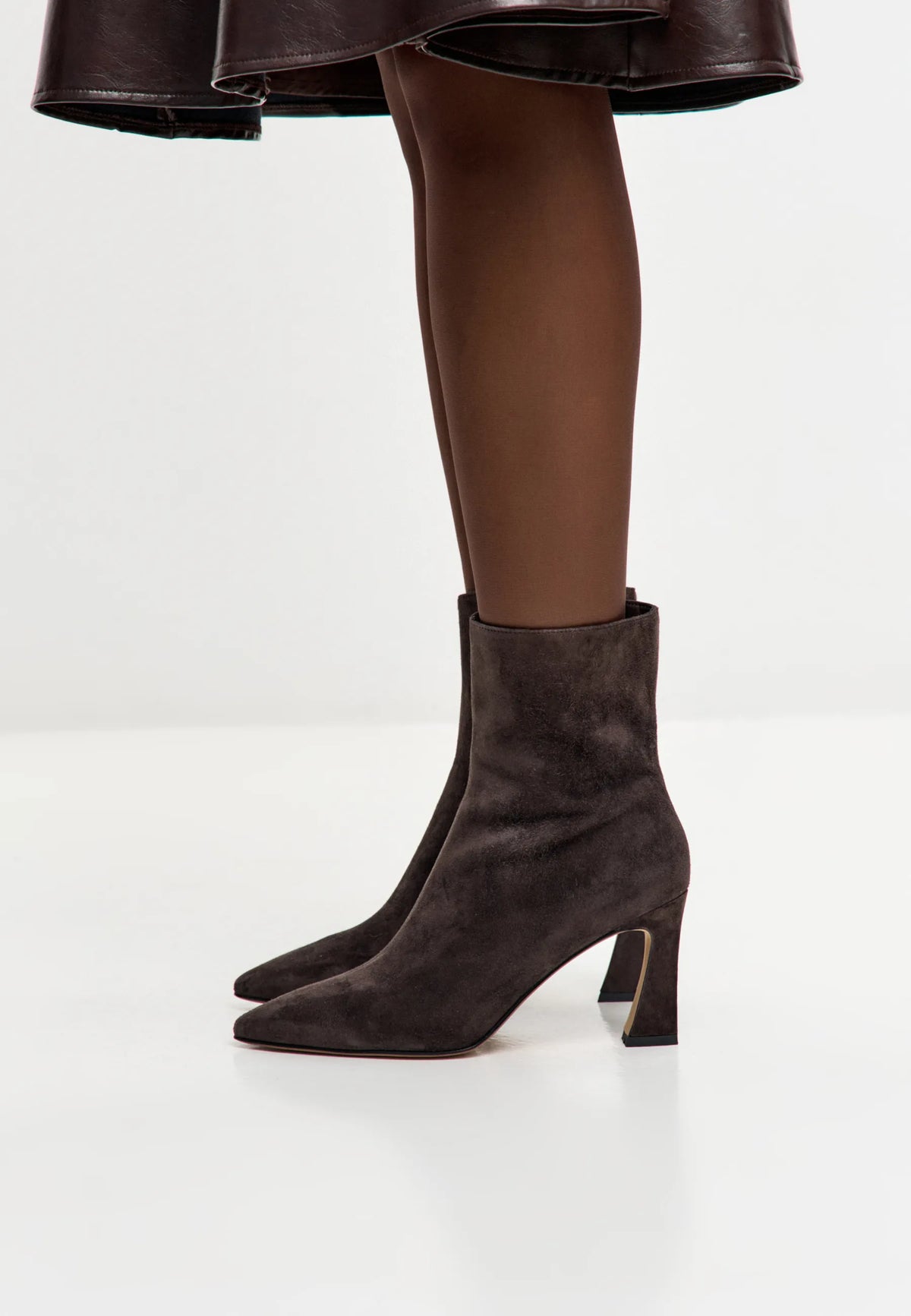 Sculpted Sleek-Heel Ankle Boot - Brown